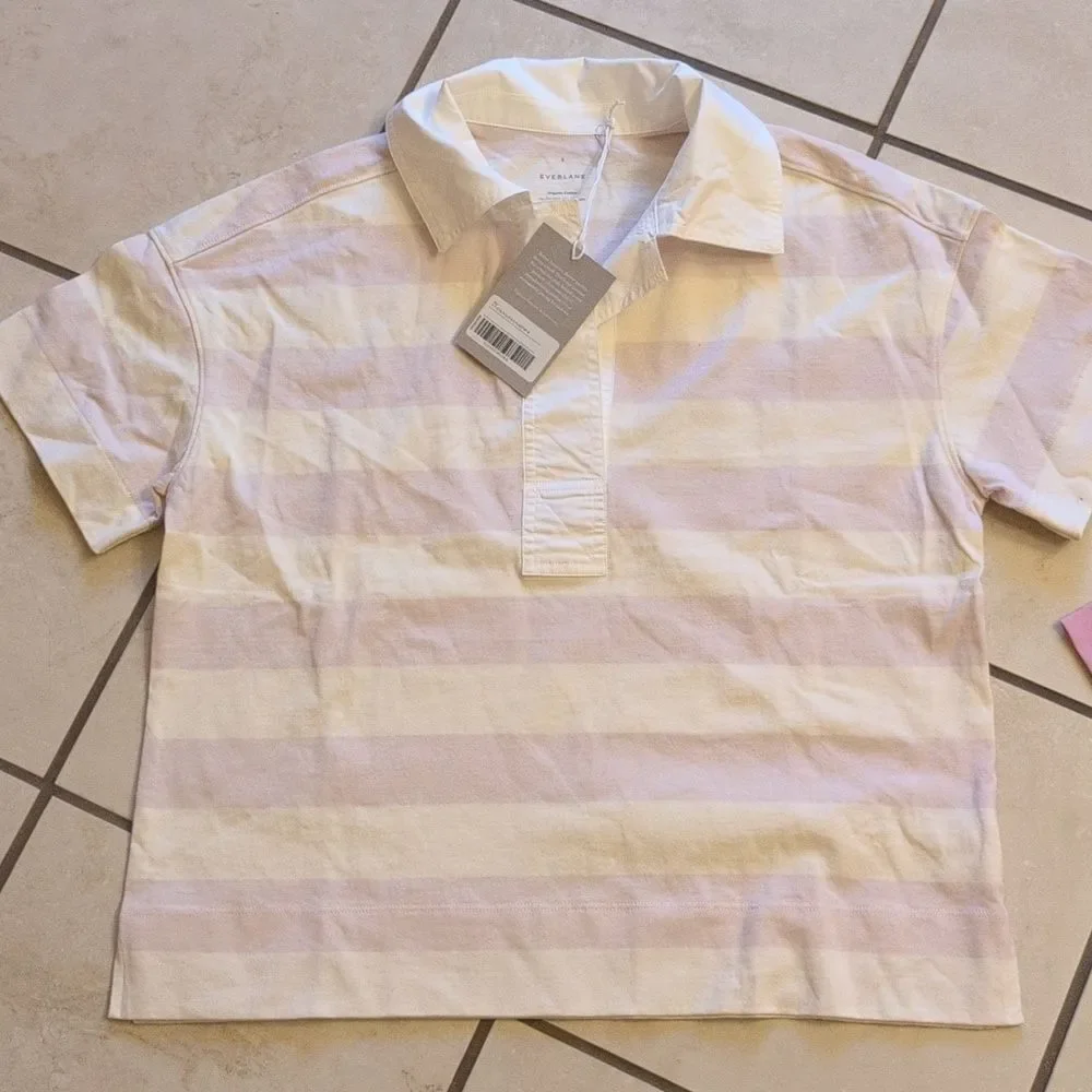 Lot Of 2 NWT Everlane Organic Cotton Polos Short Sleeve Top Mauve White Stripe S - Picture 11 of 16